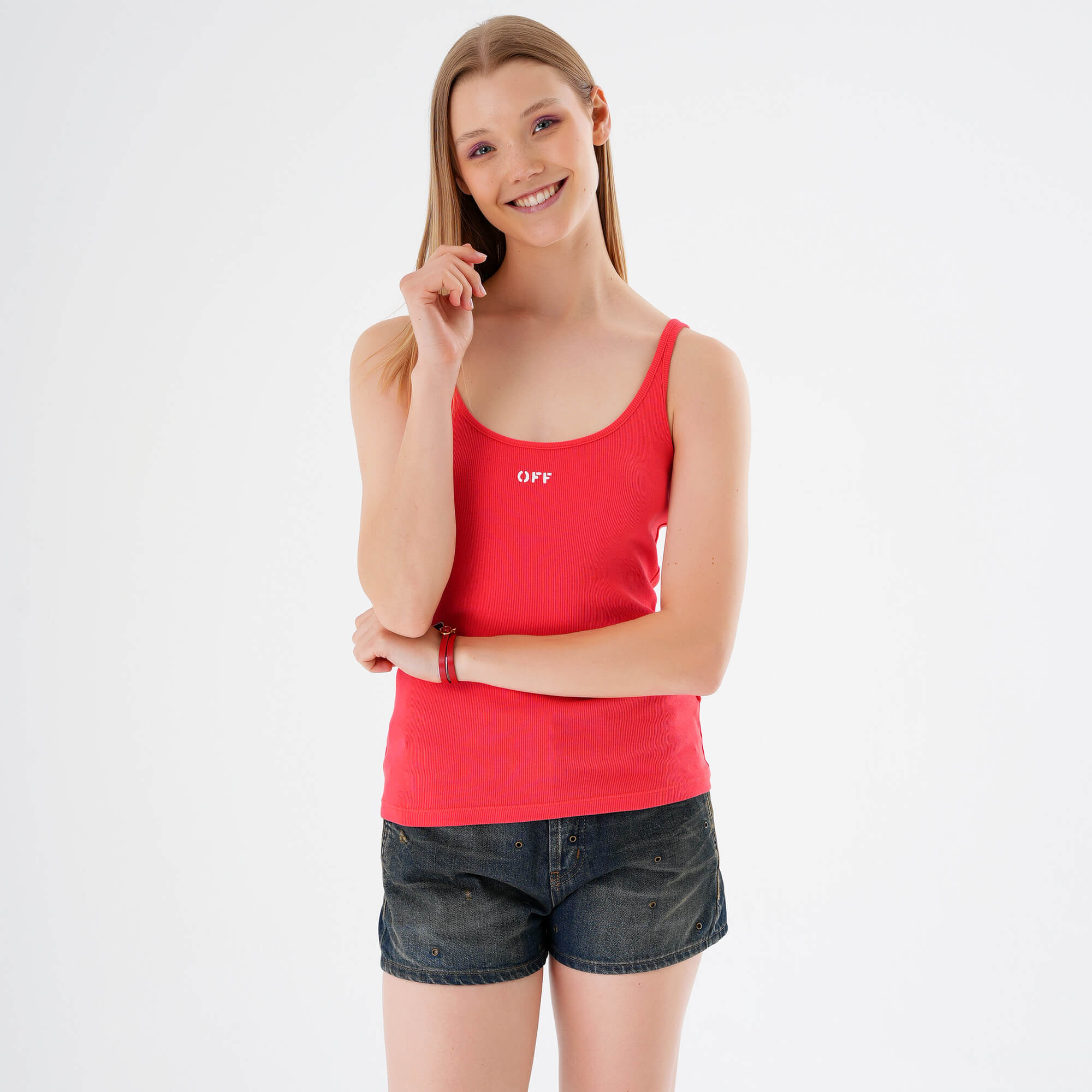 Off White - Red Logo Printed Cotton Tank IT42